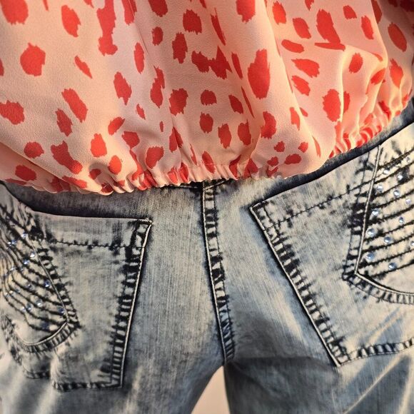 VINCE CAMUTO Animal Print Puff Sleeve Tangerine Blouse Sash Tie Womens Sz XS - Picture 8 of 11